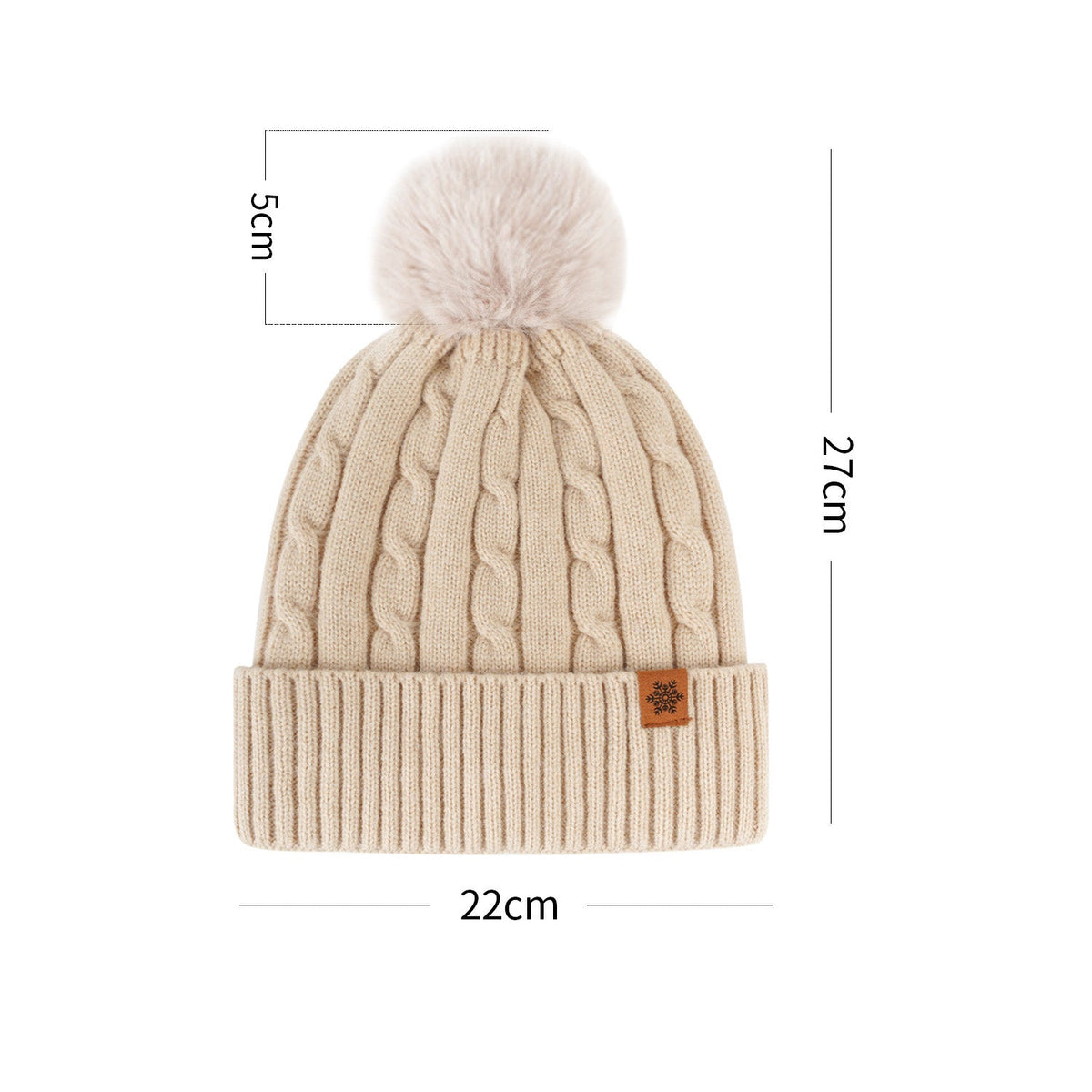Pom Beanie Ivory Knit Hat with Faux Fur Pom Pom Soft Winter Style for Women