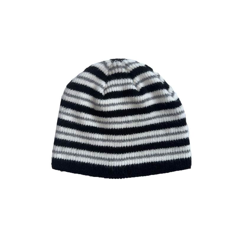 Black and White Beanie Knit Winter Hat Unisex Classic Everyday Style