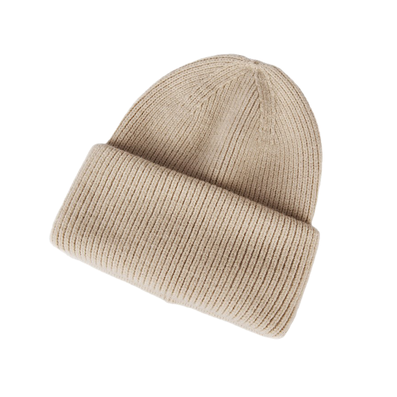 Blank Beanie Beige Plain Knit Hat Minimal Winter Cap for Men Women