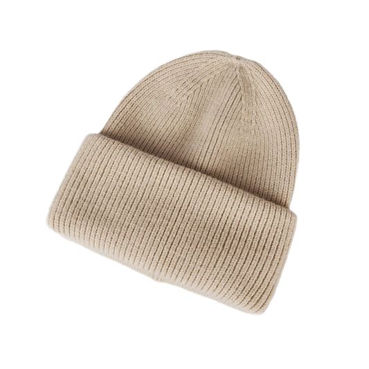 Blank Beanie Beige Plain Knit Hat Minimal Winter Cap for Men Women