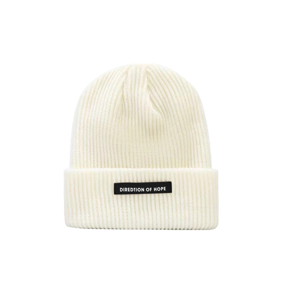 100% Cotton White Beanie Mens Soft Knit Slouchy Winter Cap with Pom Pom