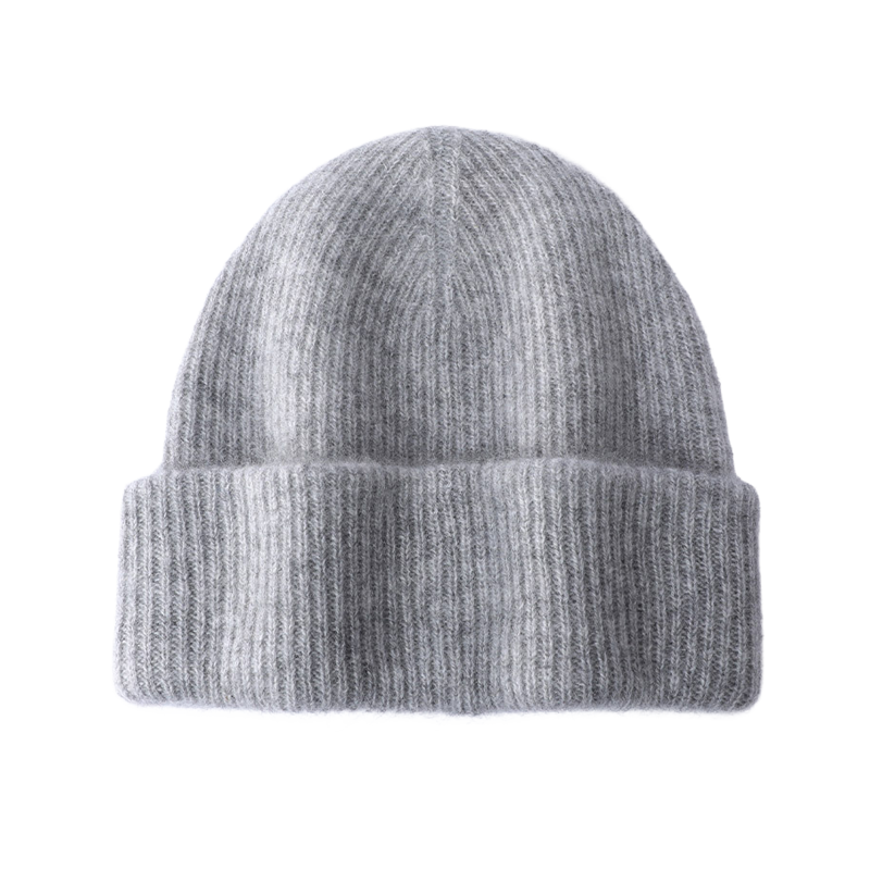 Grey Wool Beanie Soft Knit Winter Hat Polo Style Cap for Men