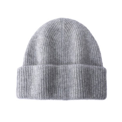 Grey Wool Beanie Soft Knit Winter Hat Polo Style Cap for Men