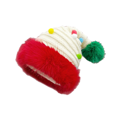 Cute Santa Hat Cut Out Red Knit Fleece Warm Antler Earflap Beanie