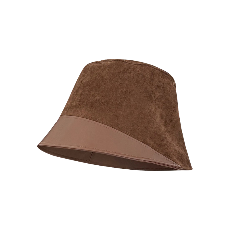 Tan Bucket Hat Brown Suede Leather Patchwork Vintage Wide Fit Stylish Cap