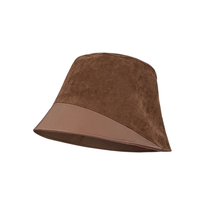 Tan Bucket Hat Brown Suede Leather Patchwork Vintage Wide Fit Stylish Cap