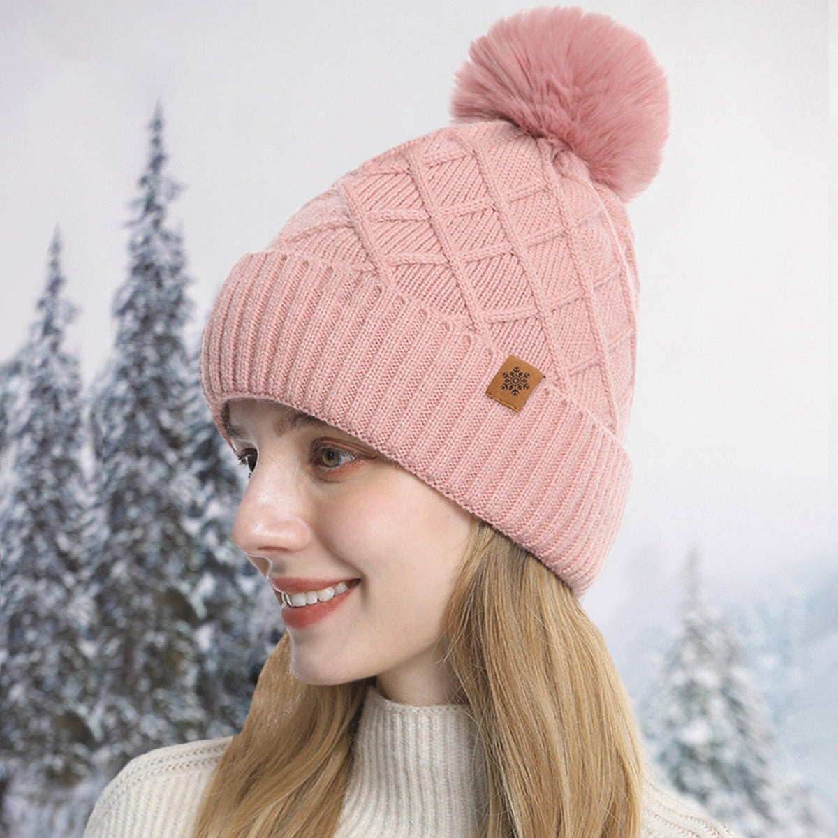 Pink Beanie Soft Knit Winter Hat Cozy Warm Stylish Cap for Women Girls