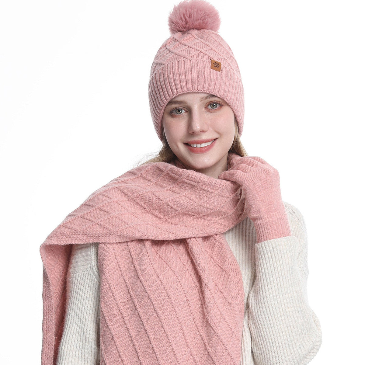 Pink Beanie Soft Knit Winter Hat Cozy Warm Stylish Cap for Women Girls
