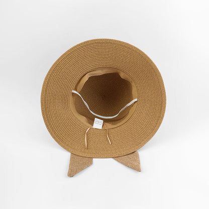 Beach Bucket Hat Women Summer Straw Wide Brim Sun Hat with Bow Ribbon