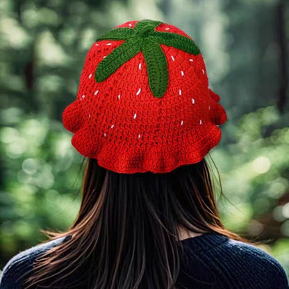 Crochet Strawberry Bucket Hat – Handmade Cute Summer Hat for Women & Girls