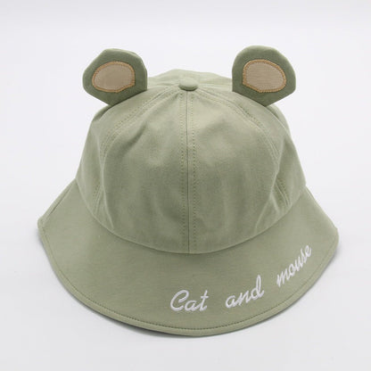 Cute Bucket Hat with Cat Ears – Green Sun Hat with Letter Print for Women & Girls