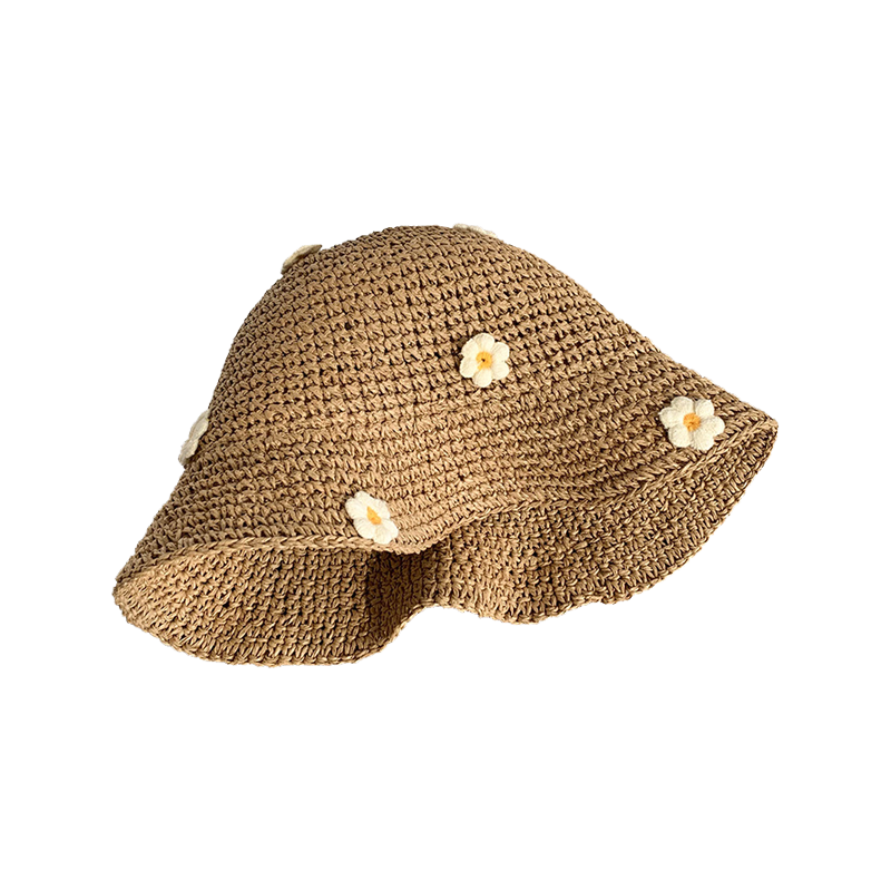 Floral Bucket Hat  Flower Sun Cap  Tweed Style Summer Straw Hat with Prints