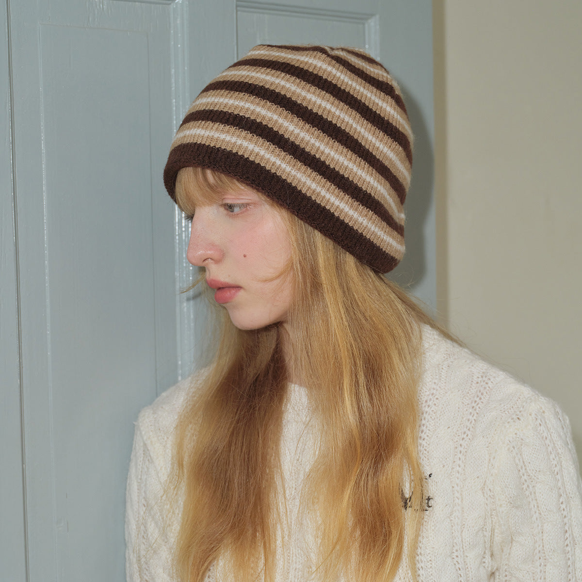Black and White Beanie Knit Winter Hat Unisex Classic Everyday Style