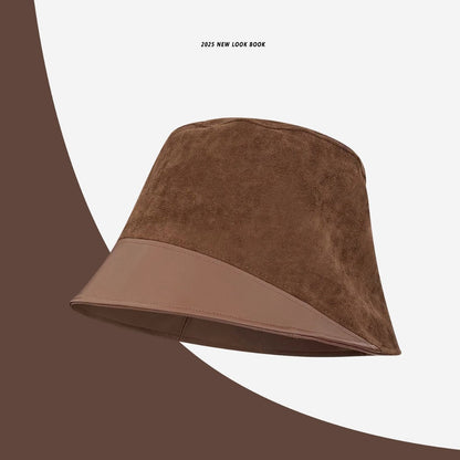 Tan Bucket Hat Brown Suede Leather Patchwork Vintage Wide Fit Stylish Cap