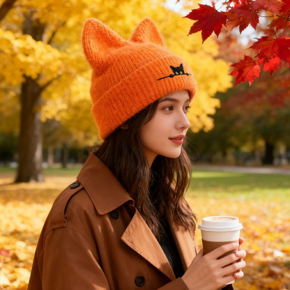 Cat Ear Beanie Cute Knit Winter Hat Soft Warm Cosplay Cap for Women Men