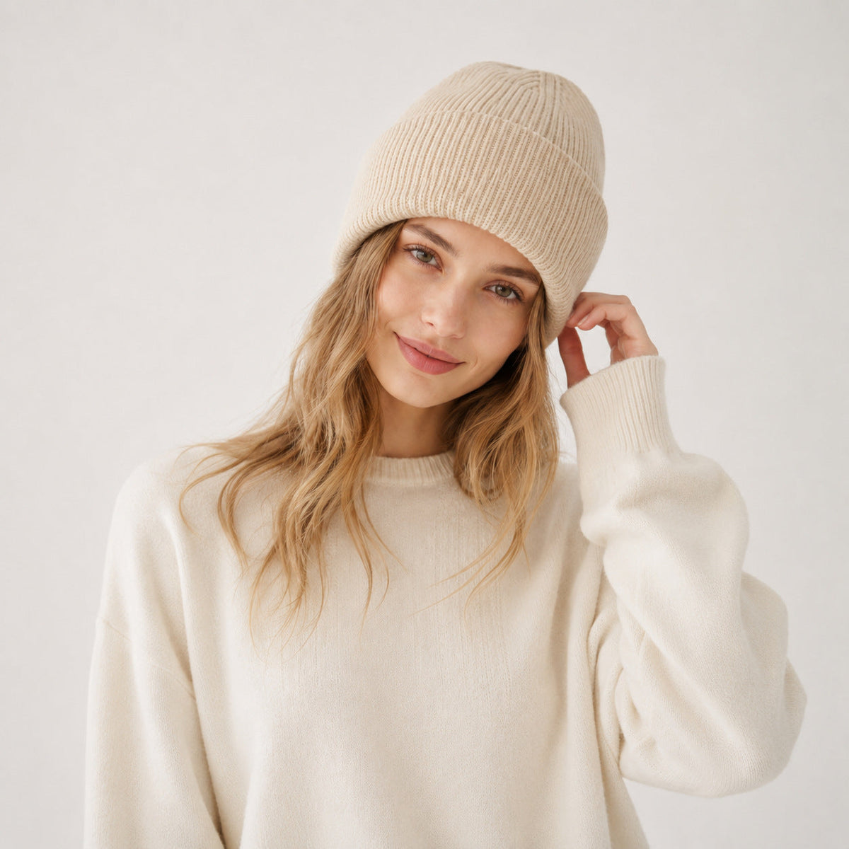 Blank Beanie Beige Plain Knit Hat Minimal Winter Cap for Men Women