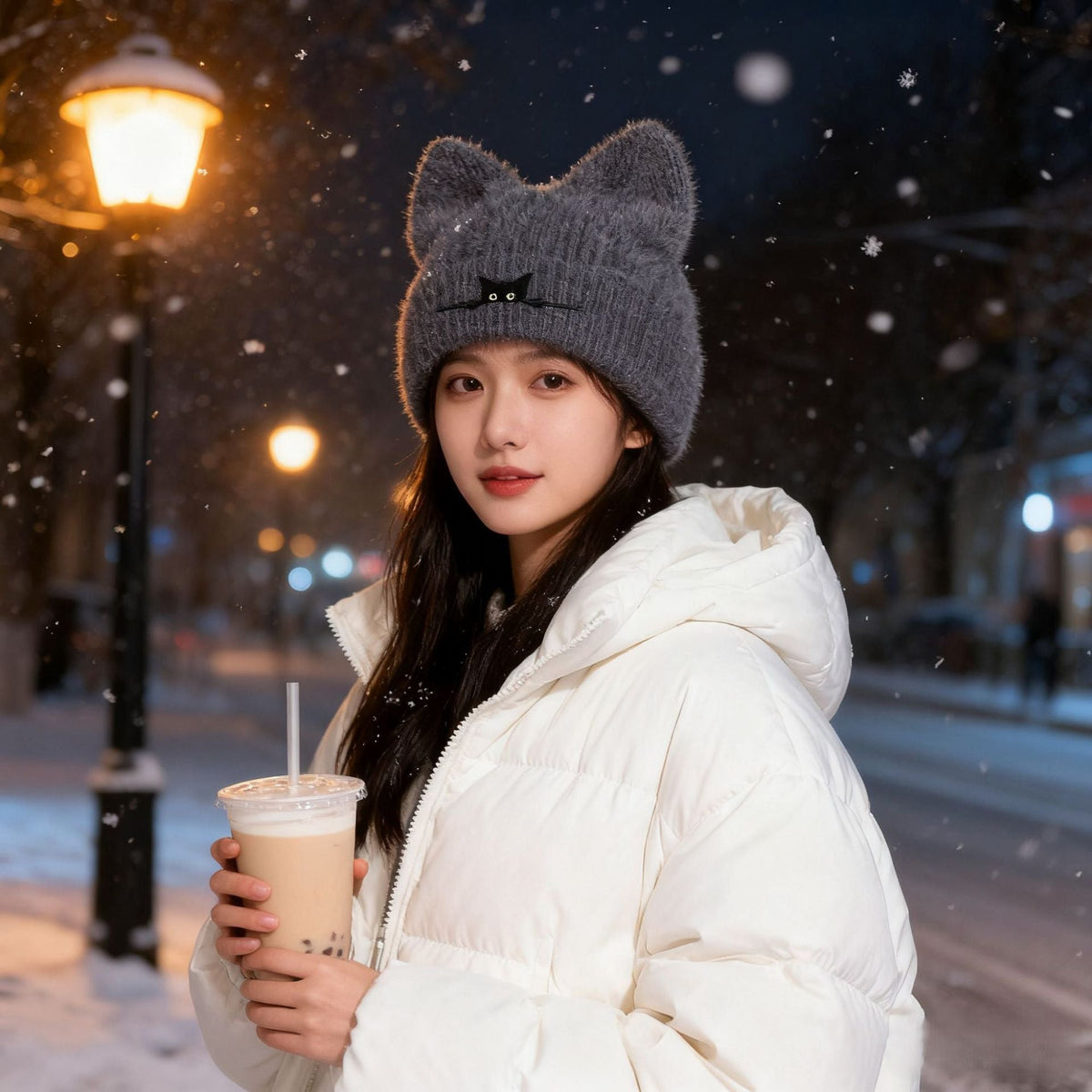 Cat Ear Beanie Cute Knit Winter Hat Soft Warm Cosplay Cap for Women Men