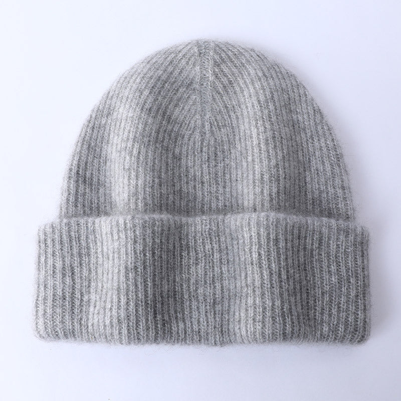 Grey Wool Beanie Soft Knit Winter Hat Polo Style Cap for Men