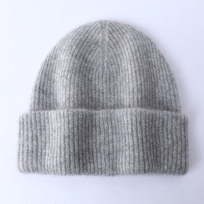 Grey Wool Beanie Soft Knit Winter Hat Polo Style Cap for Men