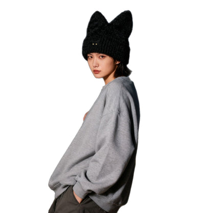 Cat Ear Beanie Cute Knit Winter Hat Soft Warm Cosplay Cap for Women Men