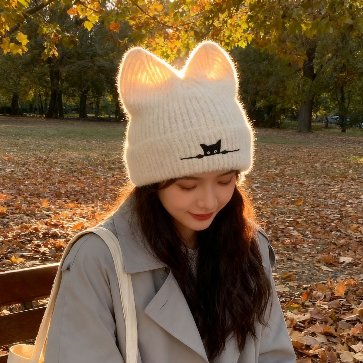 Cat Ear Beanie Cute Knit Winter Hat Soft Warm Cosplay Cap for Women Men