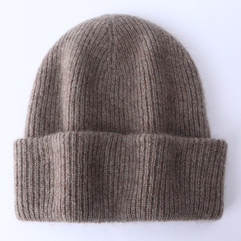 Grey Wool Beanie Soft Knit Winter Hat Polo Style Cap for Men