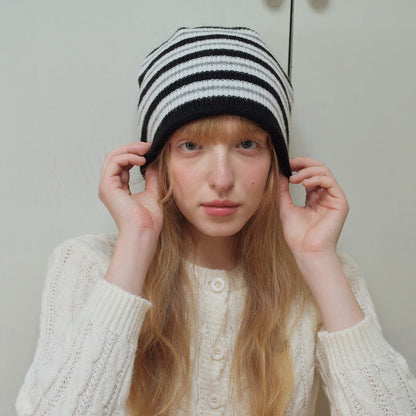 Black and White Beanie Knit Winter Hat Unisex Classic Everyday Style