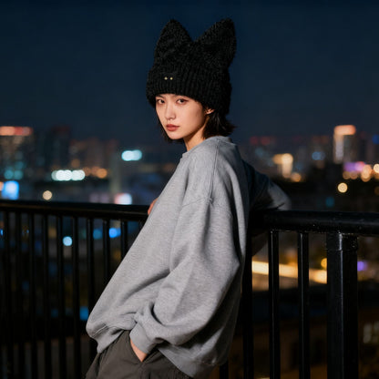 Cat Ear Beanie Cute Knit Winter Hat Soft Warm Cosplay Cap for Women Men