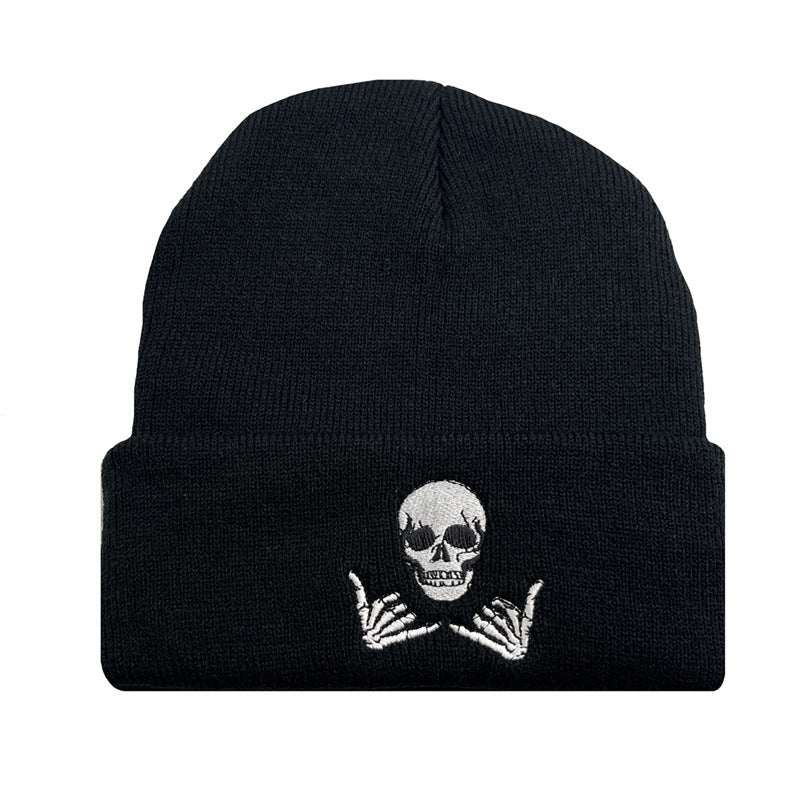 Skull Cap Beanie Black Skeleton Knit Hat for Men Warm Winter Streetwear Style