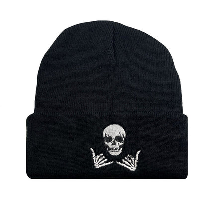 Skull Cap Beanie Black Skeleton Knit Hat for Men Warm Winter Streetwear Style
