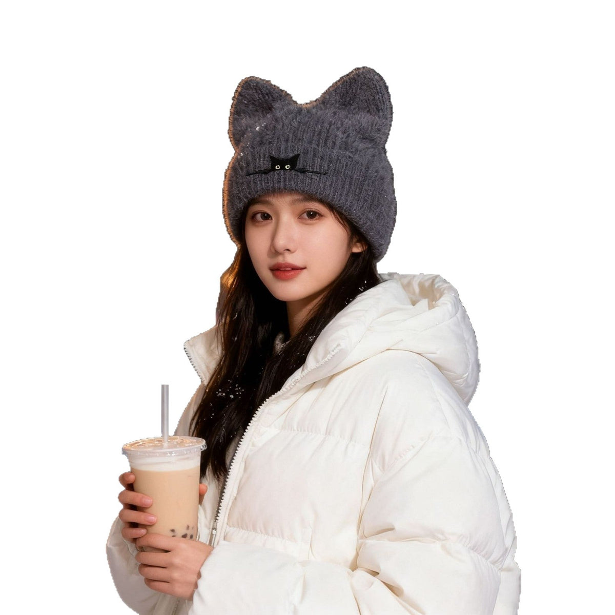 Cat Ear Beanie Cute Knit Winter Hat Soft Warm Cosplay Cap for Women Men