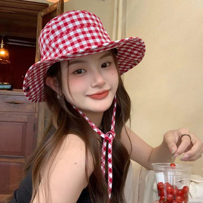 Red and White Bucket Hat – Classic Checkered Design for Men and Women