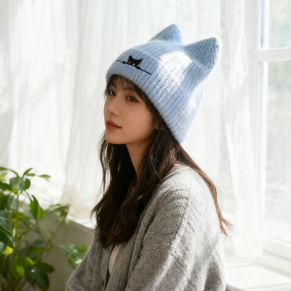 Cat Ear Beanie Cute Knit Winter Hat Soft Warm Cosplay Cap for Women Men