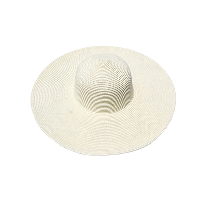 White Straw Hat Womens Foldable Wide Brim Beach Sun Hat Vacation Style