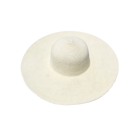 White Straw Hat Womens Foldable Wide Brim Beach Sun Hat Vacation Style