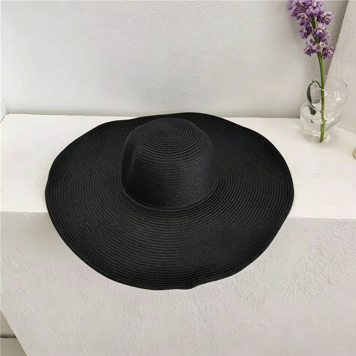 White Straw Hat Womens Foldable Wide Brim Beach Sun Hat Vacation Style