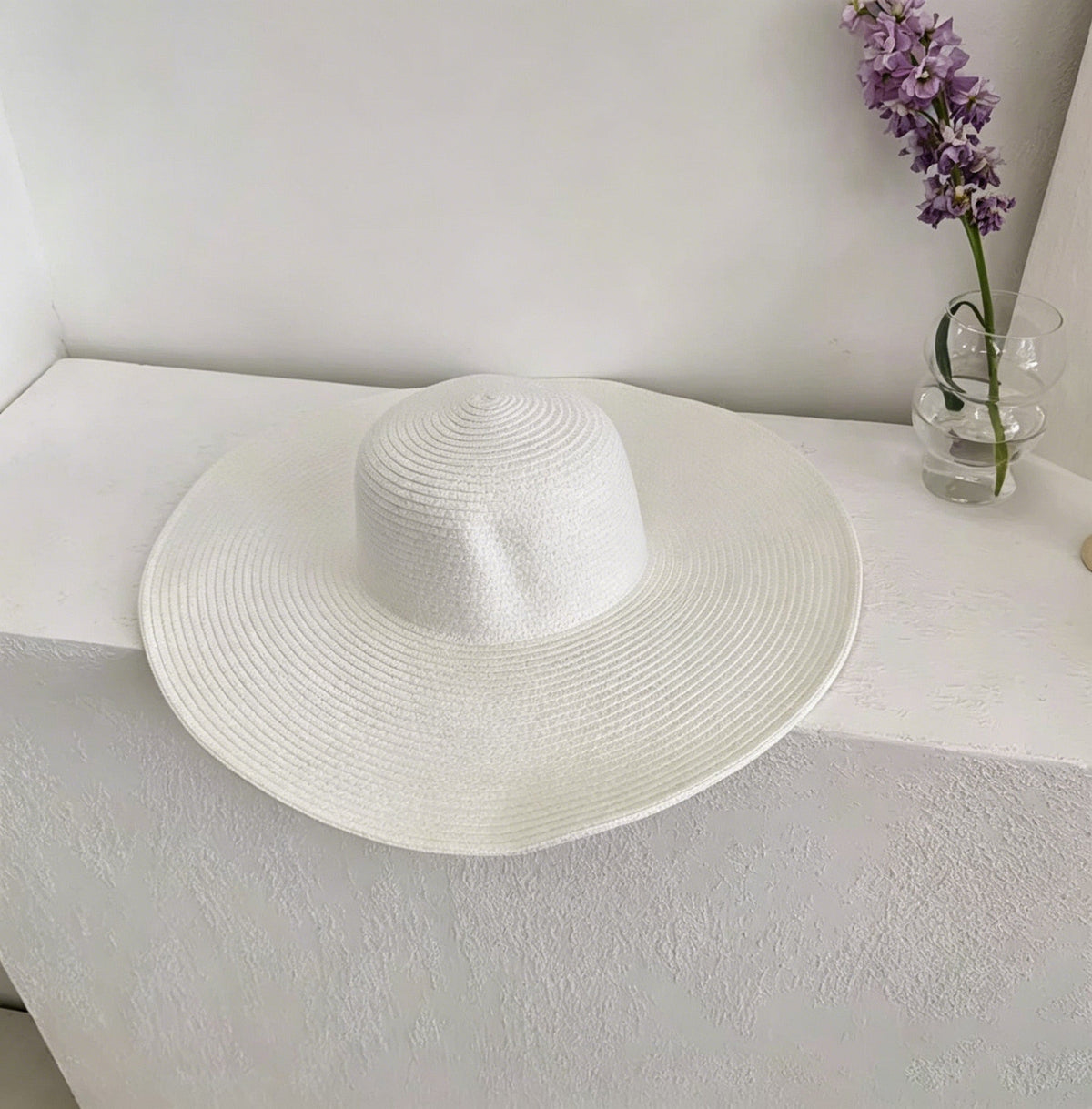 White Straw Hat Womens Foldable Wide Brim Beach Sun Hat Vacation Style