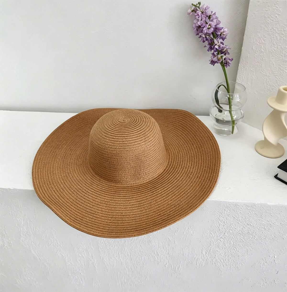 White Straw Hat Womens Foldable Wide Brim Beach Sun Hat Vacation Style